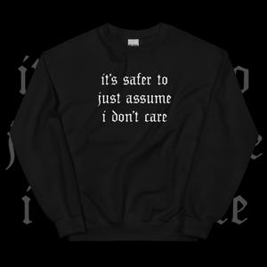 Sudadera unisex Nu Goth / Ropa tipográfica gótica estética Tumblr pastel grunge suave / Sarcástico / Es más seguro asumir que no me importa
