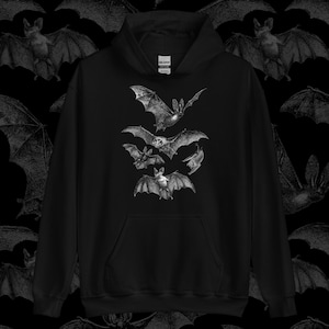 Gothic Hoodie Kapuzen-Sweatshirt | Witchy Kleidung Pastel Goth Dark Grunge Tumblr Ästhetik Halloween Vampir Bat Vintage | Lass die Fledermäuse los