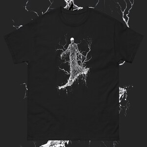 Haunting Skeleton Short-sleeve Unisex Shirt - Gothic Horror Art, Dark Aesthetic with Macabre Skeleton, Perfect for Halloween & Occult Lovers