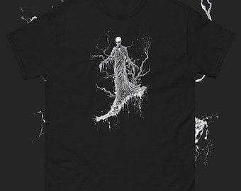 T-shirt squelette d'horreur gothique – Art macabre, chemise Halloween | Faucheuse vêtue