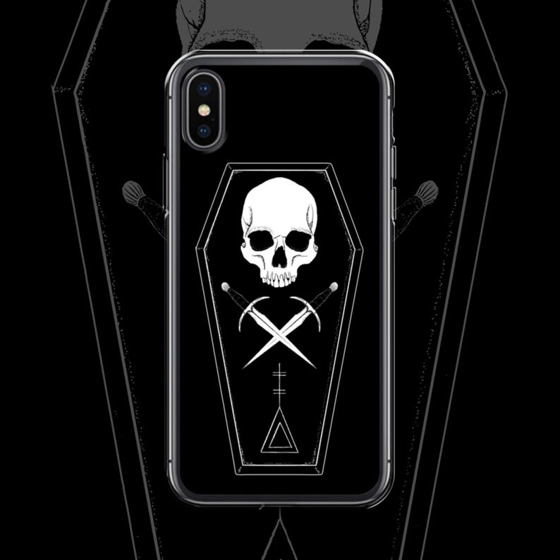 Funda para iPhone del Club de Ataúdes Ocultos: Diseño de calavera gótica imagen 1