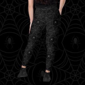 Gothic Womens Printed Leggings | Gothic clothing Dark fashion Womens Art Printed Wiccan Witch Witchy Alternative Creepy cute | Widow&#39;s Web