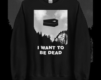 Nu Goth Pastel Sweatshirt, Sarcastic Coffin Graphic (Unisex S-XXL)
