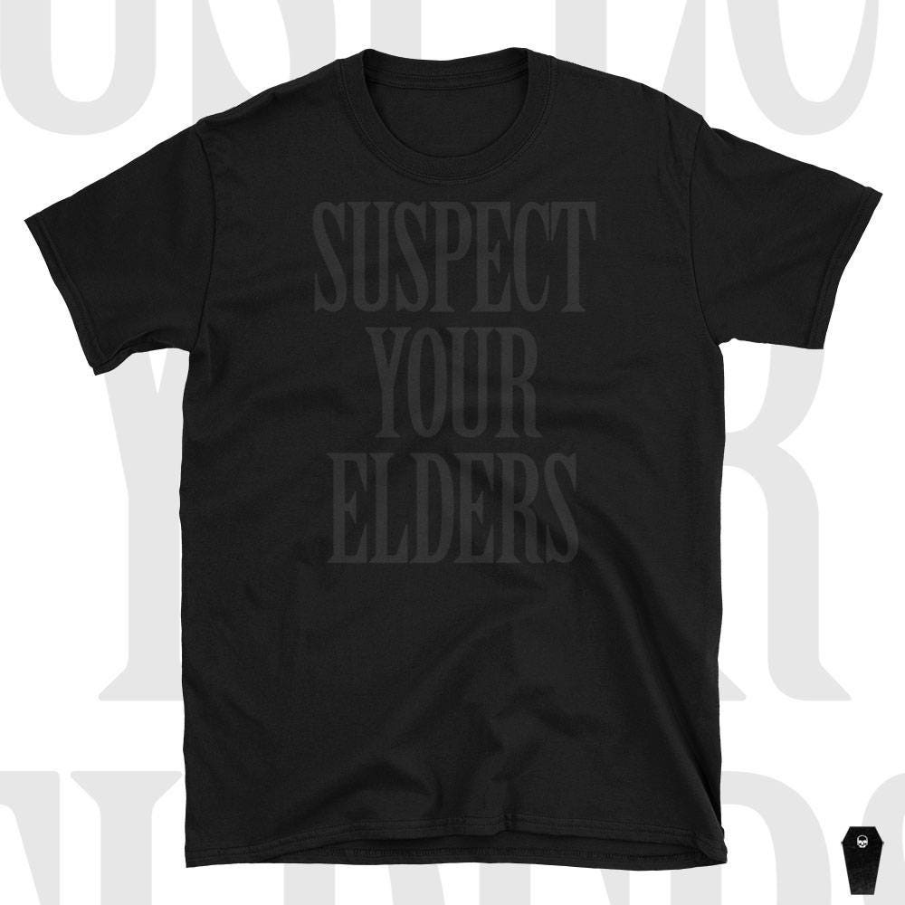 Discover Black on black Short-Sleeve T Shirt | Gothic Nu goth All Black Everything Emo clothing Soft grunge Murdered out | Suspect Your Elders