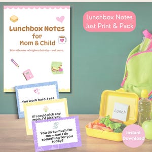 Notas para a lancheira para imprimir para crianças e mães | Cartões de incentivo diários | Piadas infantis - Mensagens doces | Notas para a lancheira para download instantâneo