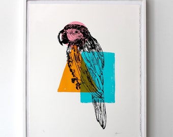 hand printed Parrot Art Print- limited edition