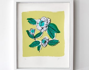 Magnolia Print Lime- limited edition screen print