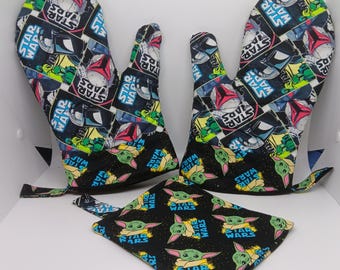 Stars Wars Mandalorian oven mitt and pot holder set - FREE SHIPPING