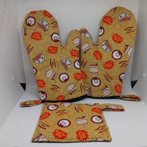 Ramen cup noodle oven mitt and pot holder set - FREE SHIPPING
