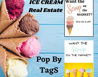 Ice Cream Pop von Tags, SOFORTIGER DOWNLOAD, Sommer-Immobilien-Pop von Printable Tag, 4 verschiedene Tags, bearbeitbare Vorlage, Canva