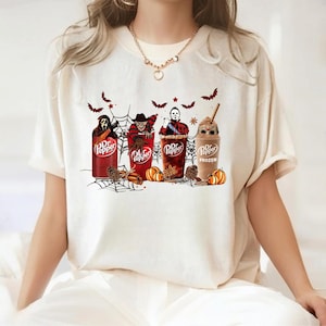 Dr. Pepper Horror Halloween-shirt, shirt Spooky Soda Lover, grappig Halloween-shirt met ronde hals, enge filmstijl T-shirt, herfstcadeau