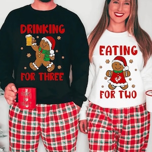Essen für zwei Weihnachten Sweatshirt, Urlaub Schwangerschaft offenbaren, Mutterschaft Shirt