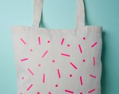 Neon pink geometric pattern screenprinted tote bag — 100% Cotton
