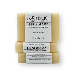 SIMPLICI Simply Lye Natural Soap (smooth + for sensitive skin) bulk box, palm oil free. 4.75 oz bar