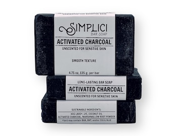 Activated Charcoal Bar Soap: Unscented for Sensitive Skin, Smooth, Palm Oil Free