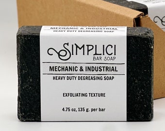 SIMPLICI Mechanic & Industrial Natural Soap (exfoliating + pure essential oils), bulk box. 4.75 oz bar