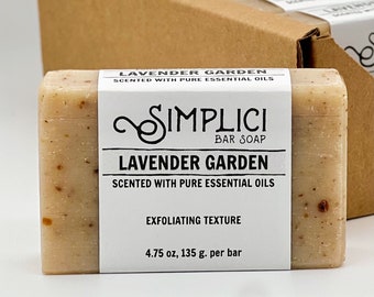 Exfoliating Lavender Garden Bar Soap: Naturally Scented with Essential Oils, Palm Free