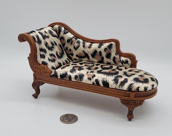 1/12 Scale Dollhouse Miniature Glam Victorian Chaise Lounge Sofa- Animal Print