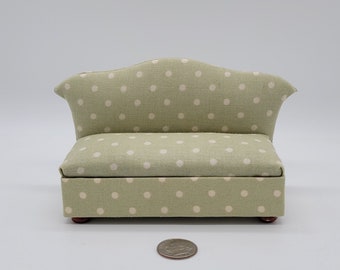 1/12 Scale Dollhouse Miniature Sofa- Green with Polka Dots