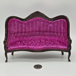 1/12 Scale Dollhouse Miniature Victorian Sofa- Vibrant Fuchsia