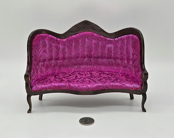 1/12 Scale Dollhouse Miniature Victorian Sofa- Vibrant Fuchsia