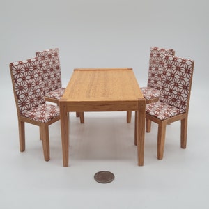 1/12 Scale Dollhouse Miniature Mid-Century Modern Table and Chairs- Brown Geometric
