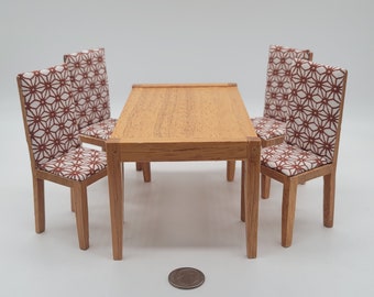 1/12 Scale Dollhouse Miniature Mid-Century Modern Table and Chairs- Brown Geometric