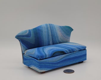 1/12 Scale Dollhouse Miniature Sofa- Blue Swirls