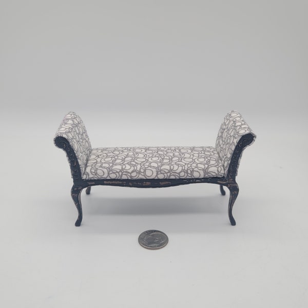 1/12 Scale Dollhouse Miniature Modern Chaise/Settee- Distressed with Modern Cushion