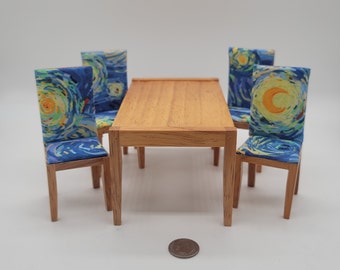 1/12 Scale Dollhouse Miniature Mid-Century Modern Table and Chairs- Van Gogh Starry Night