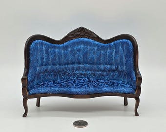 1/12 Scale Dollhouse Miniature Victorian Sofa- Bright Blue