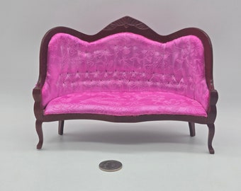 1/12 Scale Dollhouse Miniature Victorian Sofa- Vibrant Pink