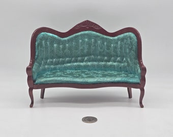 1/12 Scale Dollhouse Miniature Victorian Sofa- Teal