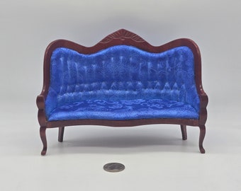 1/12 Scale Dollhouse Miniature Victorian Sofa- Blue