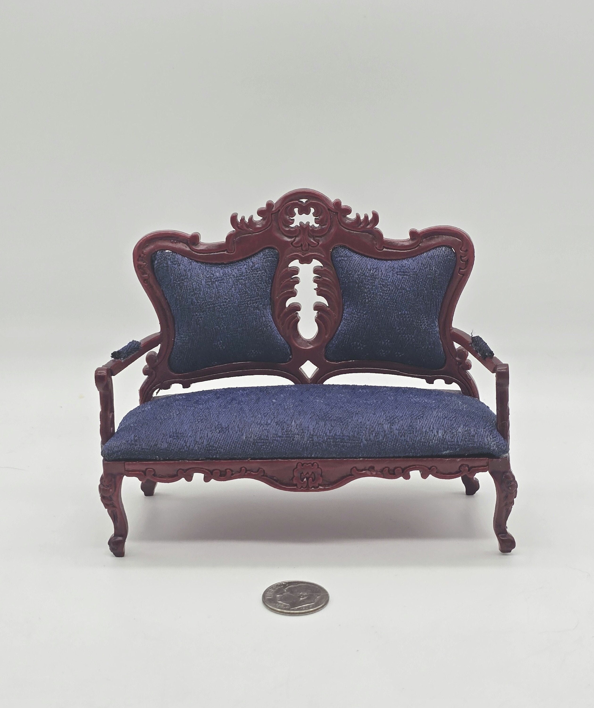 1/12 Scale Dollhouse Miniature Victorian Sofa- Blue