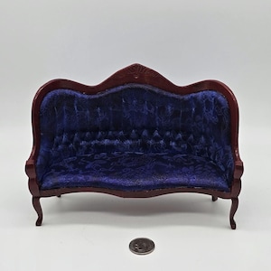 1/12 Scale Dollhouse Miniature Victorian Sofa- Blue-Purple