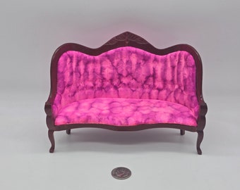 1/12 Scale Dollhouse Miniature Victorian Sofa- Hot Pink Tie Dye