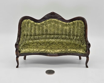 1/12 Scale Dollhouse Miniature Victorian Sofa- Green