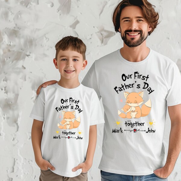 Cute Foxes Daddy Son Matching Outfit, Our First Fathers Day Together Shirt, Dad T-Shirt, Baby Onesie PNG, Digital