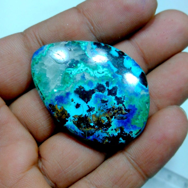 Huge 90 Carats Natural Scenic Multicolor Azurite Malachite gemstone Fancy cabochon for pendant / focal point making.  43 x 32 mm