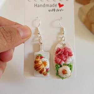 Preparation  Board Stuffed savory croissantsEarrings,Food Earrings,Miniature Food Earrings,Fun Statement Earrings, gift earrings,Gift