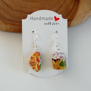 Croissant earrings,stuffed croissant earrings,vegetables in oil jar, pendant earrings,Food Earrings,Cute earrings,asimmetric earrings