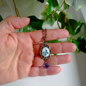 Flower cameo necklace, Vintage polymer clay necklace,boho necklace,Victorian flowers necklace,clay bohemian flower necklace,vintage,handmade