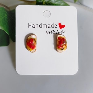 POLYMER CLAY bruschetta EARRINGS,Food Earrings,Mini stud Earrings,Miniature Food Earrings,Fun Earrings,,Cute earrings,Unique earrings