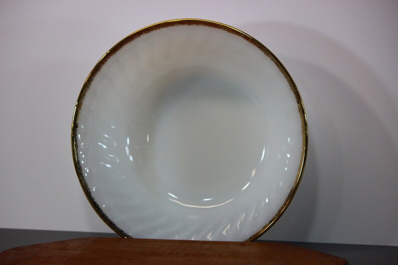 Vintage Fire King Ware Milk Galss Serving Bowl with Gold Trim