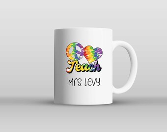 Teacher mug, professor mug, peace love teach, teacher appreciation gift, teacher gift, professor gift, coach gift, coach mug, personalized