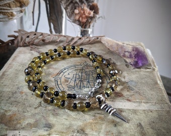 Witches Nail Beaded Strand *gemstone jewelry*dark aesthetics *witch aesthetics *blue goldstone *smokey quartz *silver