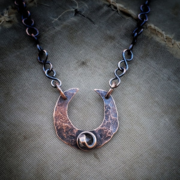 Herkimer Diamond Moon Necklace in Copper *nu goth *pagan goth *statement jewelry *witchcore *dark aesthetic *whimsigoth *moonjewelry