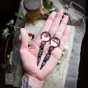 Witch Nail 10g Ear Weights dark aesthetics pagan jewelry witchcraft hoops for tunnels small gauge hoop earrings dark academia goth image 3