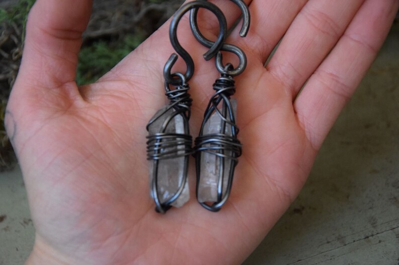 10g Quartz Point Ear Hangers *ear weights *pagan *witch jewelry *small gauge hoops *hoops for tunnels *gauge jewelry *unique jewelry gift